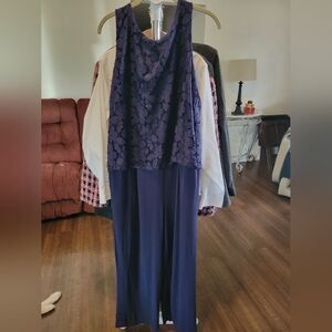 Woman Within Navy Blue Sleaveless Lace Jumpsuit